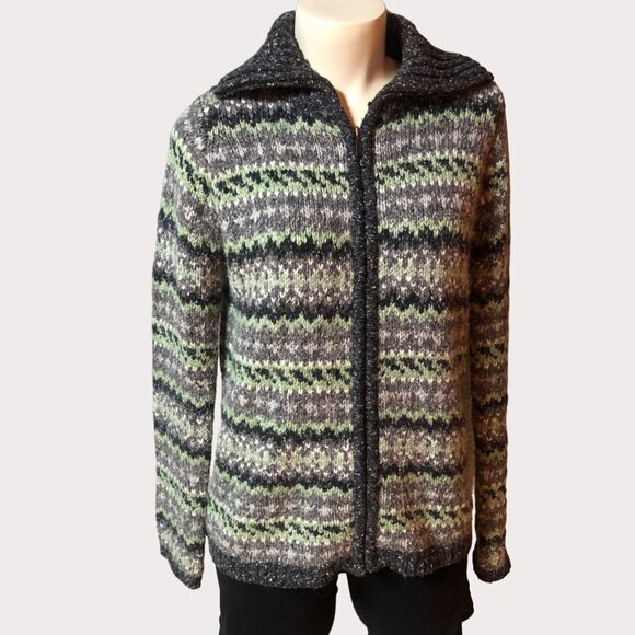 𝅺One on One Acrylic/Wool Knit Fisherman Zip Up Sweater Small - Picture 1 of 12
